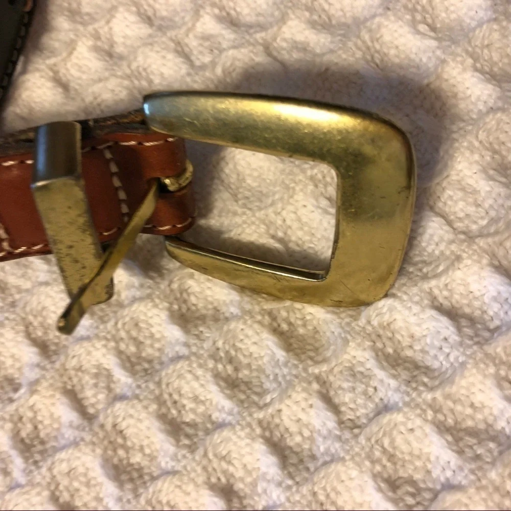 Fossil Leather Brown Black Colorblock 1” Belt Gold Buckle M Southwest